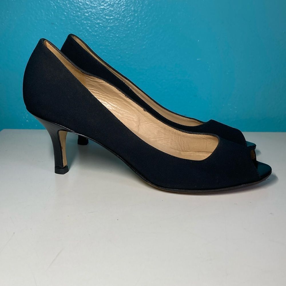 Bruno Magli Women’s Size 8.5 B Black Fabric Covered Leather Peep Toe Heels